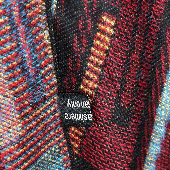 100% Cashmere Wrap Scarf Shawl Colorful Block Print Knit Preppy Classic Warm - Picture 6 of 8